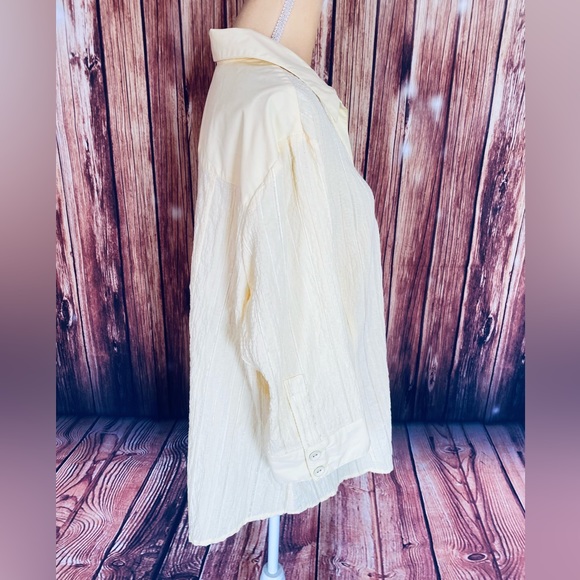 Women’s Size 20W Blouse TanJay Yellow Button Down 3/4 Sleeves V Neck Textured - Picture 3 of 10